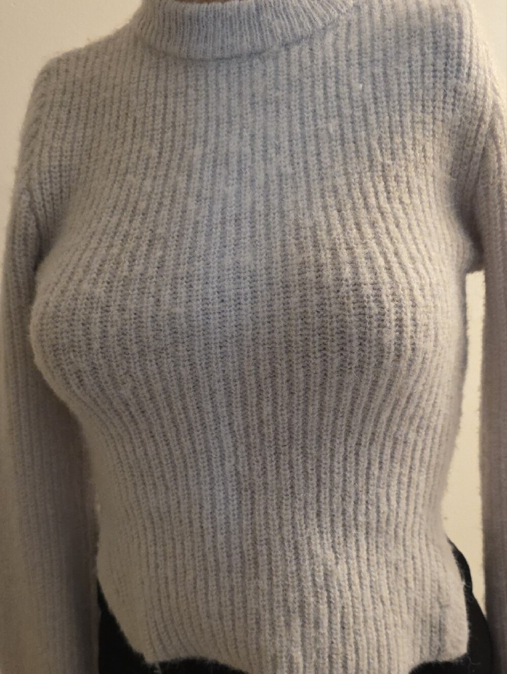 Zara Light Gray Ribbed Crewneck Sweater - Picture 2 of 8